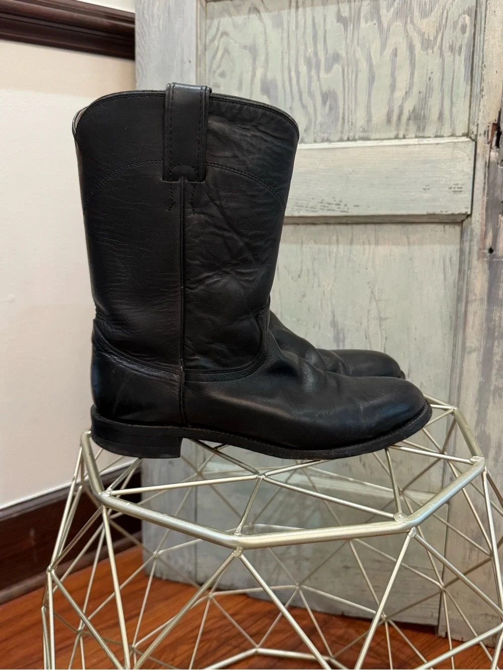 Justin black leather roper boots, cowboy size 9